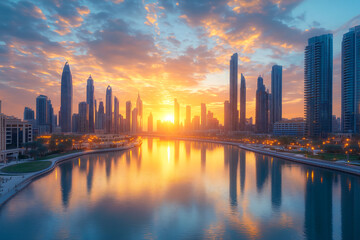Fototapeta premium Sunset over city skyline