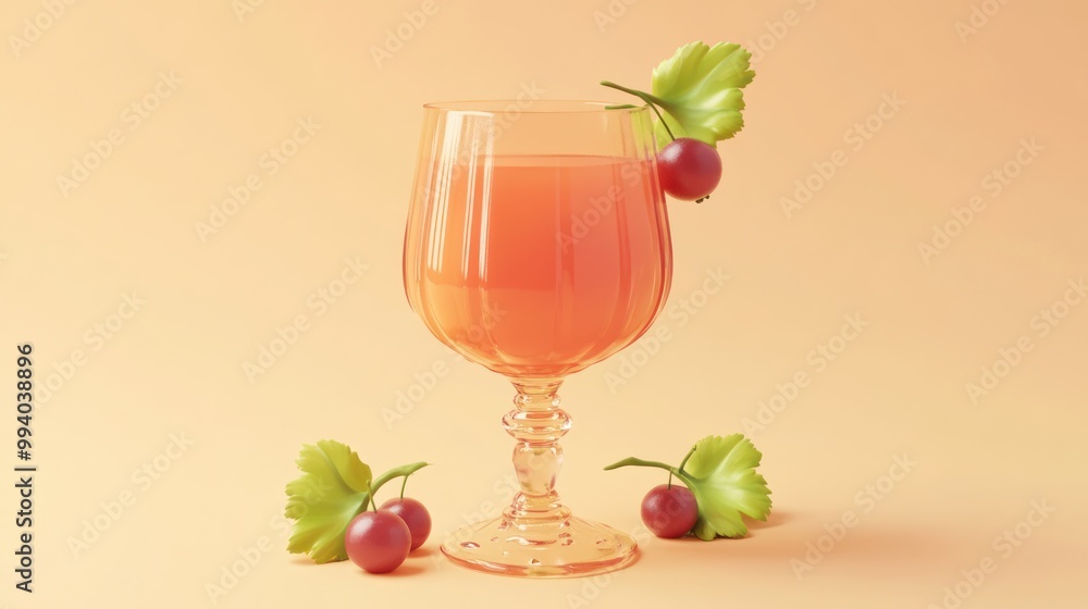 Wall mural A decorative glass filled with a fruity drink, garnished with grapes and leaves.