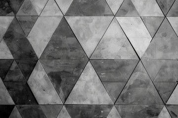 Black and white geometric pattern of triangles on a concrete wall background