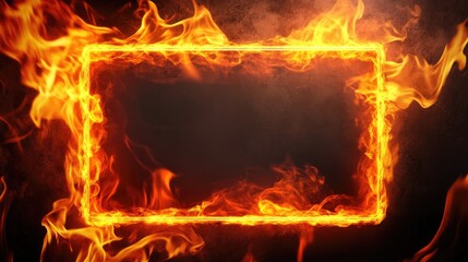 Fiery rectangular frame on a dark background, with bright flames outlining the frame for a dramatic and intense scene.