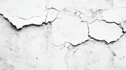 Obraz premium Close-up of cracked white plaster wall, showcasing texture and weathering, ideal for backgrounds and design projects.