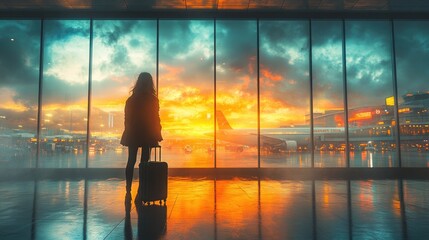 Individual with Luggage at Airport Terminal Ready for Travel