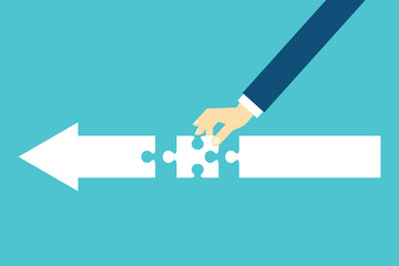 Teamwork working together to success, cooperation or team building collaborate to solve problem, partnership, help and support, business people colleagues help work together to connect jigsaw puzzle.