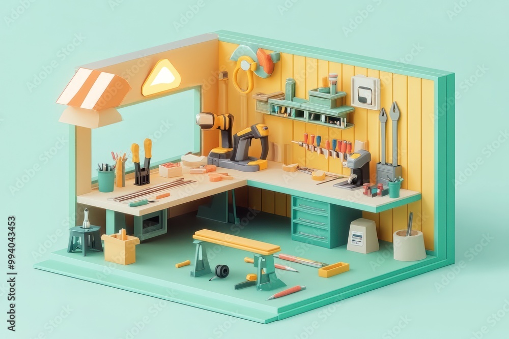 Canvas Prints A colorful workshop scene with tools and equipment for crafting and DIY projects.