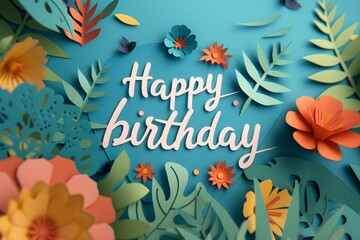 A colorful paper flower background with a happy birthday message
