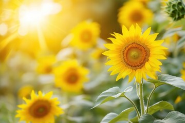 Fototapeta premium Golden sunflare vibrant sunflowers in bloom