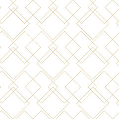 Abstract geometric pattern with squares, stripes, lines. Seamless vector background. White and gold ornament. Modern graphic design.