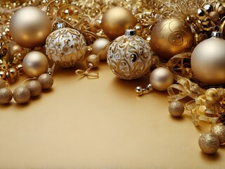 ia generated, golden christmas balls with ribbon