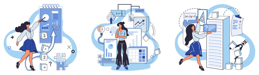 Mathematics vector illustration. The world math is playground for intellect, where calculation and logic dance in mesmerizing choreography Mathematicians engage in intellectual gymnastics, stretching