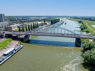 Aerial from the John Frost bridge near Arnhem in the Netherlands