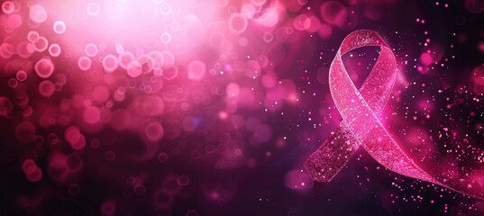 Sleek Breast Cancer Awareness Poster with Glowing Pink Ribbon and Soft Light Effects