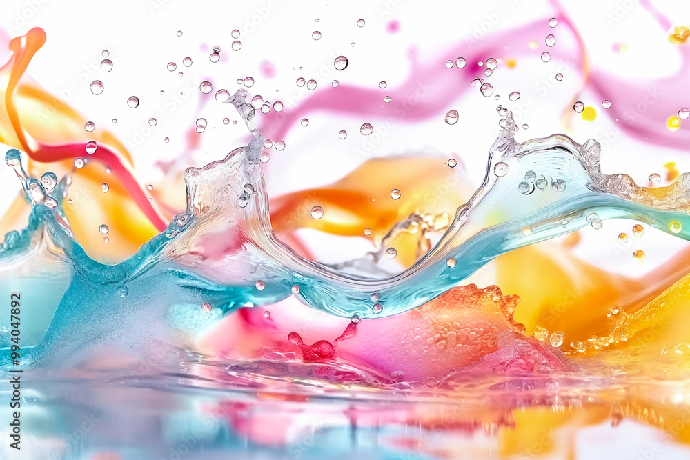 Poster colorful water splashes combined with droplets create a visually striking background, perfect for va