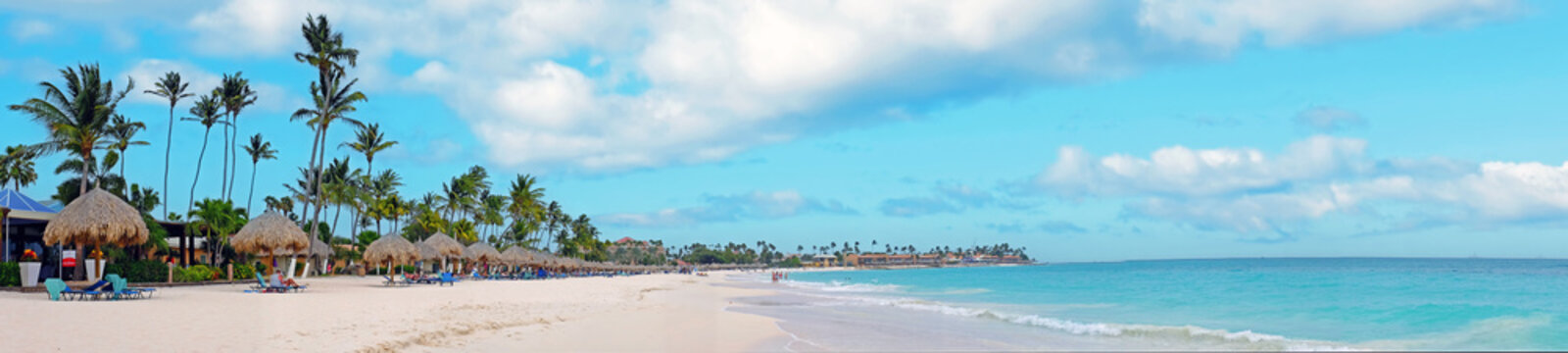Panorama on Palm Beach on Aruba island in the Caribbean Sea