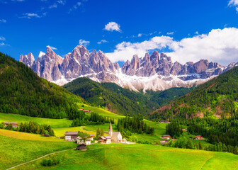 Aerial view of Dolomites and St. Magdalena