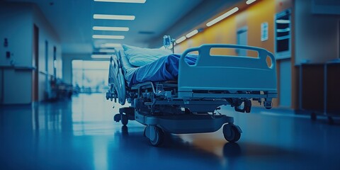 A hospital bed awaits its next patient in a brightly lit facility
