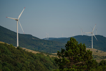 Wind turbines on the mountains of the Croatian coast.