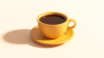 Obraz premium A yellow coffee cup filled with dark coffee on a matching saucer against a light background.