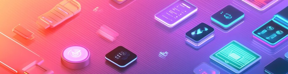 A vibrant array of digital buttons and icons, suggesting technology and user interface design.