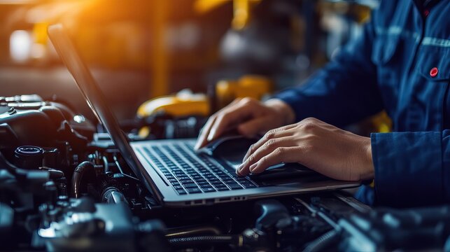 Mechanic Using Laptop for Auto Repair