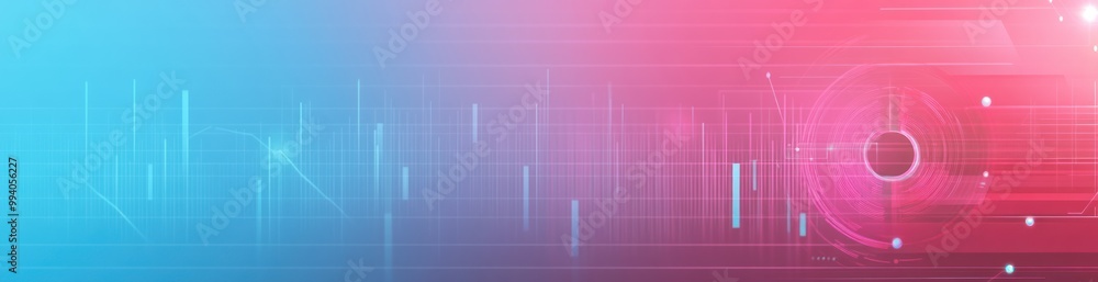 Poster abstract digital background with pink and blue gradients and geometric patterns.