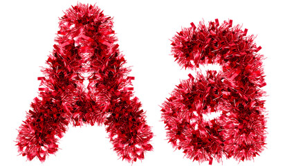 letter A made from New Year's tinsel, isolated Christmas tinsel, tinsel garland