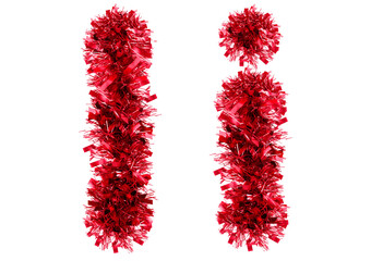 letter I made from New Year's tinsel, isolated Christmas tinsel, tinsel garland