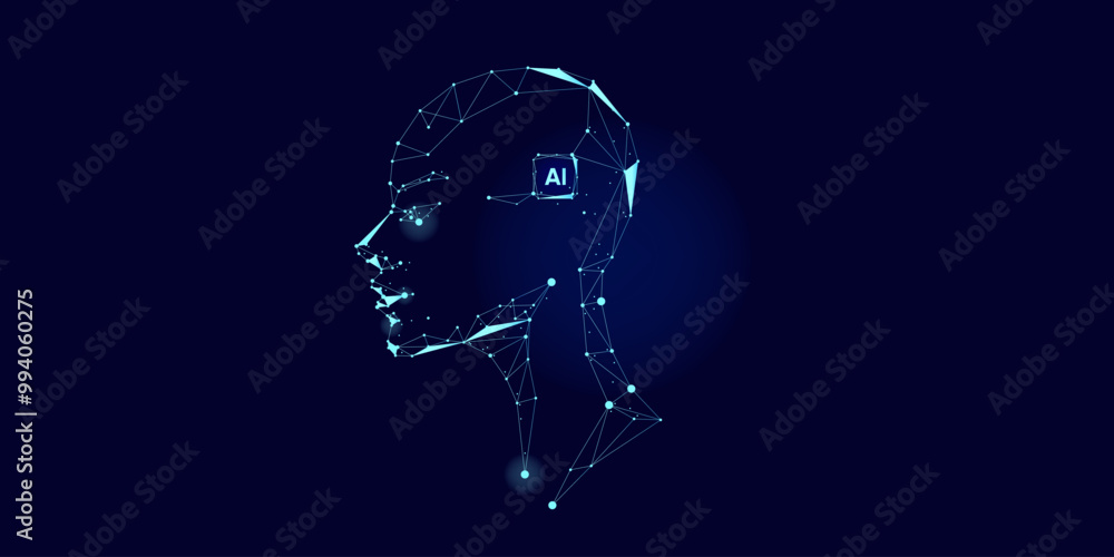 Poster illustration of abstract stream information with cyan line and dot. big data, technology, ai, data t