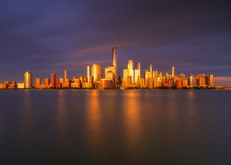 Manhattan Skyline view with long expsorue at sunset