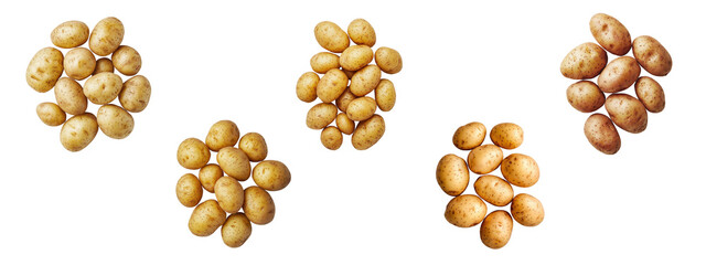 Piles of potatoes on a white background