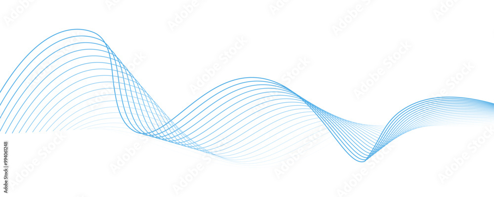Poster Vector abstract wave blue lines flowing dynamic on transparent background for concept of AI, technology, science, music, digital, communication. 