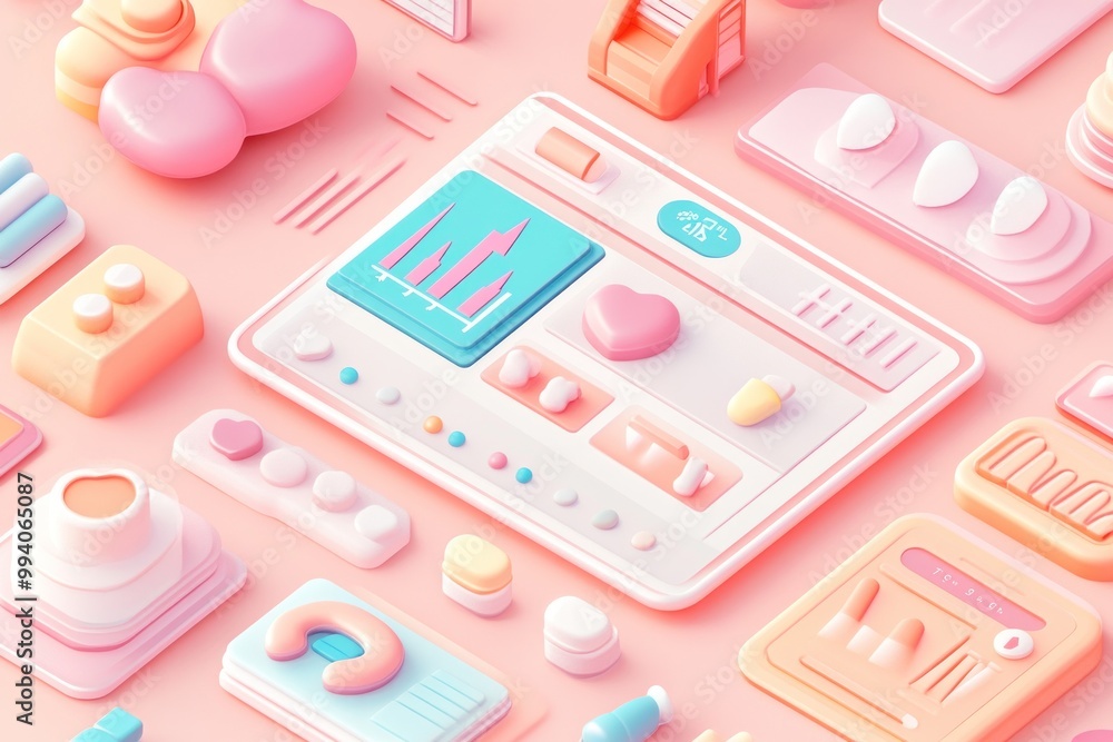 Aufkleber a colorful, playful interface design featuring various buttons and charts.