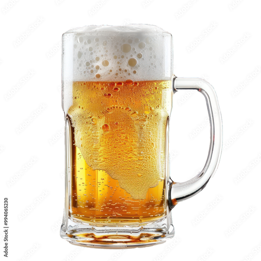Poster glass of cold, refreshing beer is overflowing with condensation, creating a visually appealing image