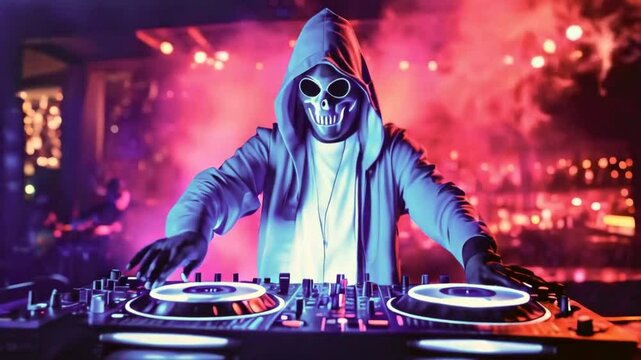 Dj ghost. Blurred dj at spin table in night club