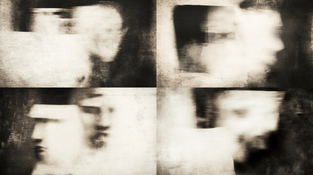 Vintage style image with ghostly defocused face on distressed canvas background. Concept of depression, hallucination, mental fog, trauma, cognitive problem, menthal health