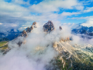 Aerial view of Tre Cime di Lavaredo