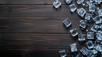 Ice Cubes on Wooden Background