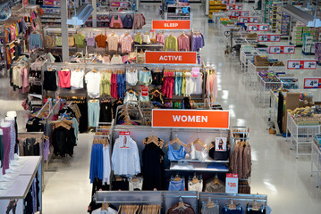 Toronto, Canada - 08-13-2024: High angle view of clothing department In a department store