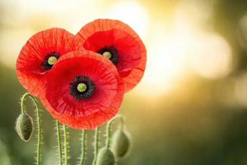 Obraz premium Vibrant red poppies blossoming in sunlit field