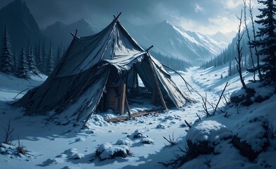 Desolation at Dyatlov Pass: Abandoned Tent in a Snowy Mystery.