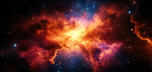 Naklejka premium Vibrant cosmic nebula showcasing bright colors and intricate patterns against a starry background, perfect for space-themed projects.