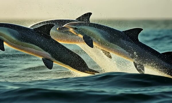 A group of dolphins are leaping out of the water Video