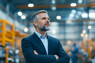 Composed Executive Collaborates with Engineering Team on Technical Innovation in Factory Setting