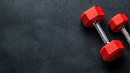 Red Dumbbells on Black Background