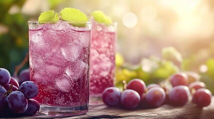 Refreshing Grape Soda with Ice
