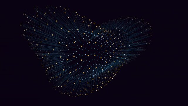Visual representation of a complex network or system, depicted as dots and lines. Each dot signifies a point while lines connect to show connections. This could represent internet or social networks