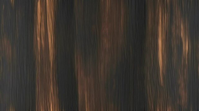 Dark wood surface, deeply textured with brown and black natural wood grain. The grain flows vertically, accentuated by rough, dark lines that add depth and contrast. 4k