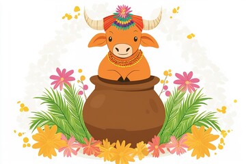 Happy Pongal Holiday of Tamil Nadu South India.illustration