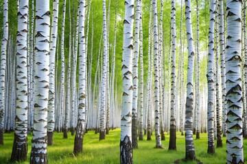 Birch tree forest with sunlight through leaves