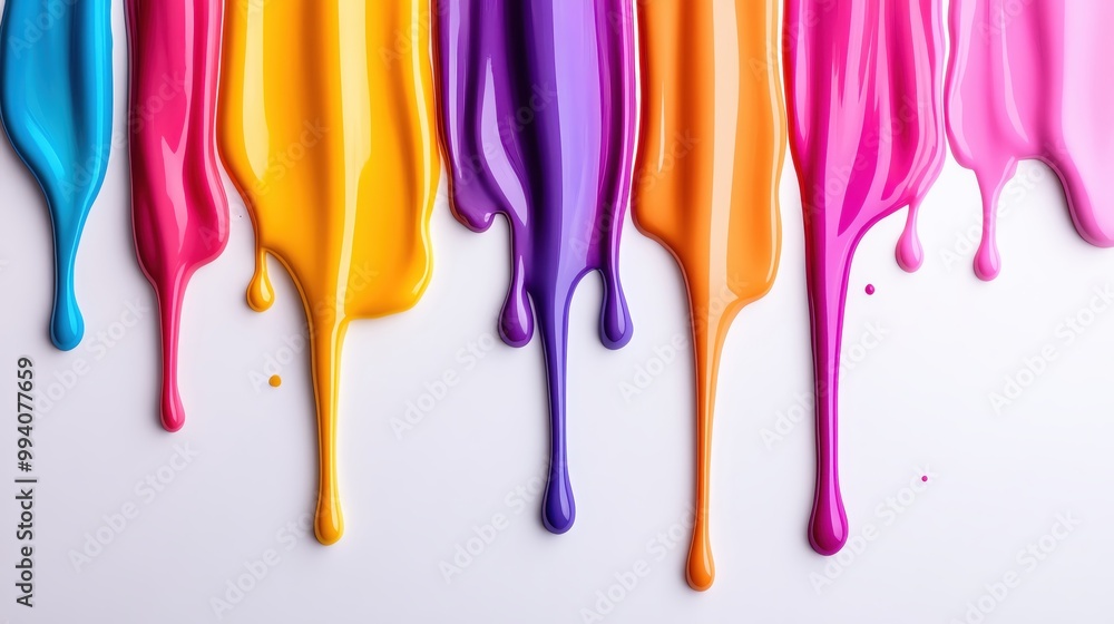 Poster vibrant paint drips in a colorful array of hues, perfect for artistic backgrounds and creative proje