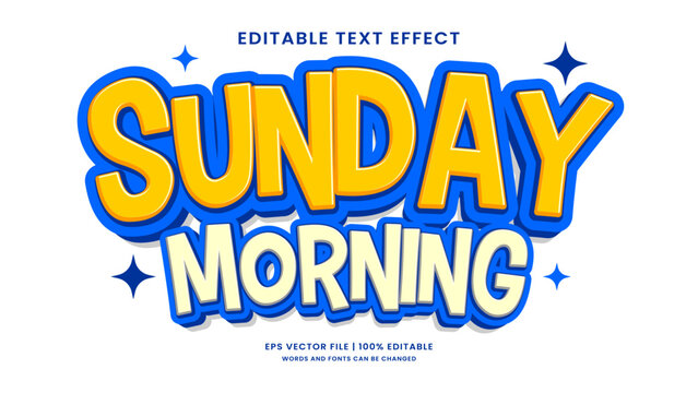 Sunday morning text effect. Retro vintage cartoon editable text effect style